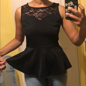 Black lace neck BLOUSE